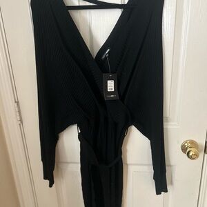 Black Ribbed V-Neck sweater dress